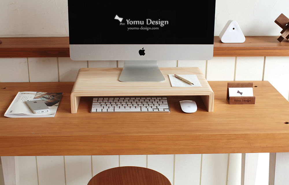 幸福優木-木作設計館-Yomu-Design-ㄇ形螢幕架-鍵盤收納架-原木小架子