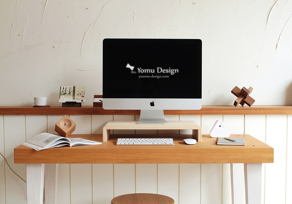 幸福優木-木作設計館-Yomu-Design-ㄇ形螢幕架-鍵盤收納架-原木小架子