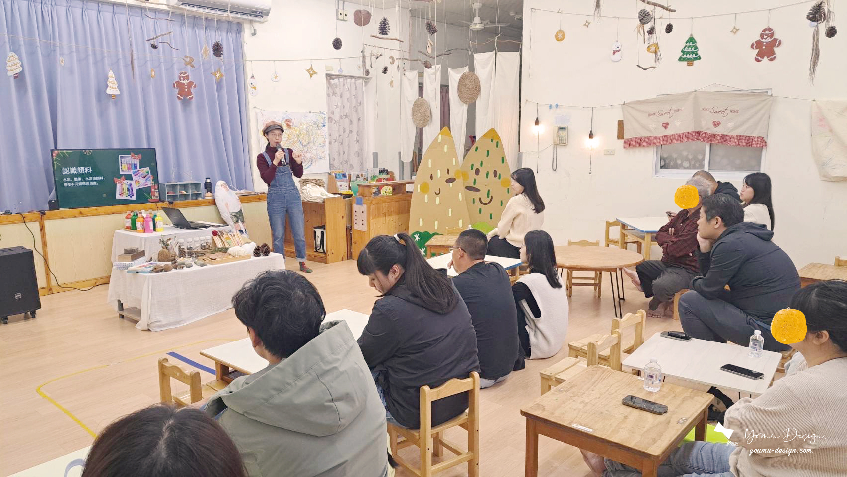 幸福優木-親職講座-藝術創作-兒童藝術-美感-葉子拓印--兒童繪畫發展-新化維妮幼兒園-維妮幼兒園-優木老師-親子DIY-台南新化-聖誕活動-台南活動